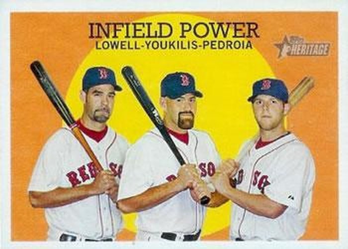 #392 Infield Power Mike Lowell / Kevin Youkilis / Dustin Pedroia - Boston Red Sox - 2008 Topps Heritage Baseball