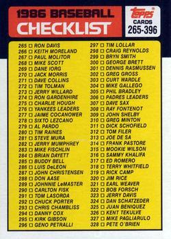 #394 Checklist: 265-396 - 1986 Topps Baseball