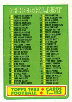 #394 Checklist 1-132 - - 1983 Topps Football