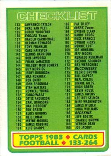 #395 Checklist 133-264 - - 1983 Topps Football