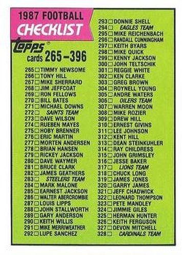 #396 Checklist #265-396 - 1987 Topps Football