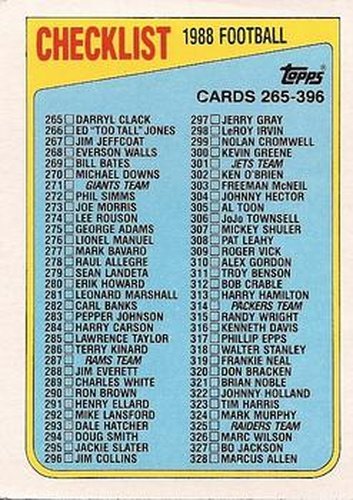 #396 Checklist (265-396) - 1988 Topps Football