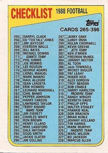 #396 Checklist 265-396 - 1988 Topps Football