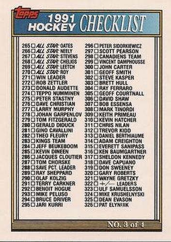 #396 Checklist 3 - 1991-92 Topps Hockey