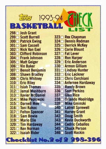 #396 Checklist: 298-396 - 1993-94 Topps Basketball