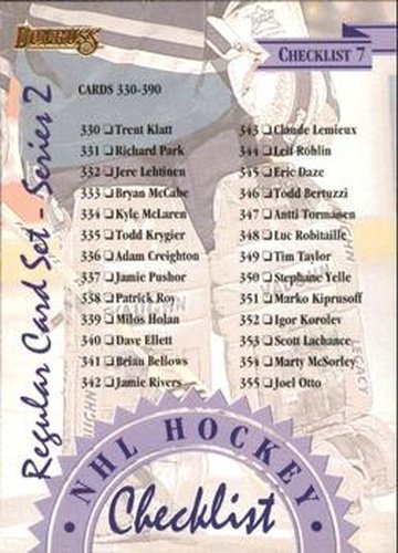 #NNO Checklist 7 - 1995-96 Donruss Hockey