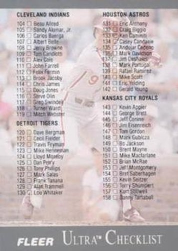 #398 Checklist: 104-210 - 1991 Ultra Baseball