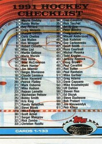 #398 Checklist: 1-133 - 1991-92 Stadium Club Hockey