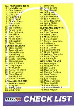 #398 Checklist: 1-144 - San Francisco 49ers / Denver Broncos - 1990 Fleer Football
