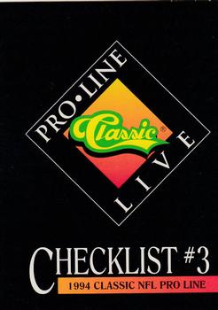 #399 Checklist 3 - 1994 Pro Line Live Football