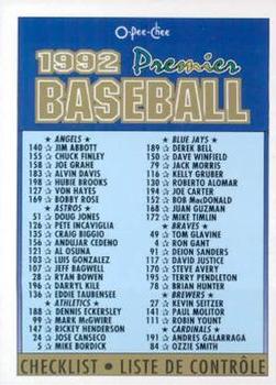 #3 Checklist 1-99 - 1992 O-Pee-Chee Premier Baseball