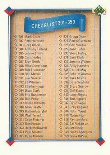 #400 Checklist 301-400 - 1991 Upper Deck Baseball