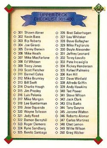 #400 Checklist: 301-400 - 1990 Upper Deck Baseball