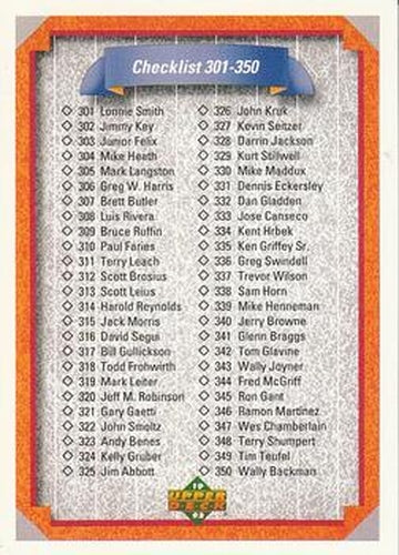 #400 Checklist: 301-400 - 1992 Upper Deck Baseball