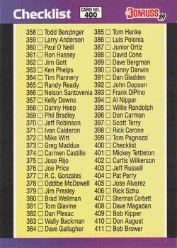 #400 Checklist 358-467 - 1989 Donruss Baseball