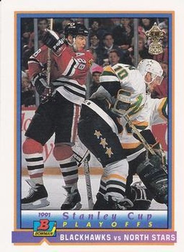 #405 Blackhawks vs North Stars - Chicago Blackhawks / Minnesota North Stars - 1991-92 Bowman Hockey