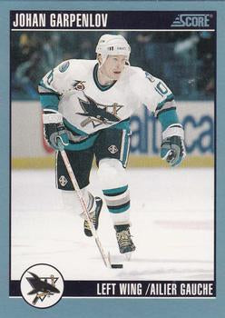 #406 Johan Garpenlov - San Jose Sharks - 1992-93 Score Canadian Hockey