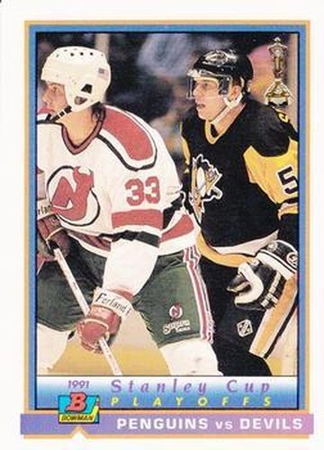 #408 Penguins vs Devils - Pittsburgh Penguins / New Jersey Devils - 1991-92 Bowman Hockey
