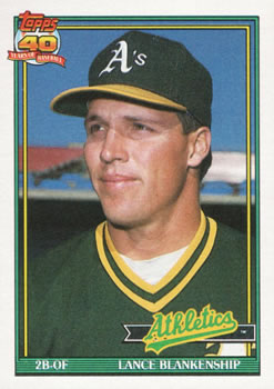 #411 Lance Blankenship - Oakland Athletics - 1991 Topps Baseball