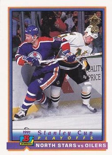 #417 North Stars vs Oilers - Minnesota North Stars / Edmonton Oilers - 1991-92 Bowman Hockey