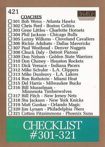 #421 Checklist: 301-341 - 1990-91 SkyBox Basketball