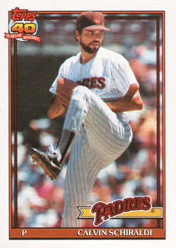 #424 Calvin Schiraldi - San Diego Padres - 1991 Topps Baseball