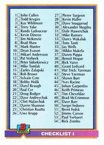 #426 Checklist I: 1-108 - 1991-92 Bowman Hockey