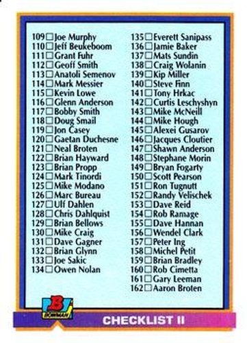 #427 Checklist II: 109-216 - 1991-92 Bowman Hockey
