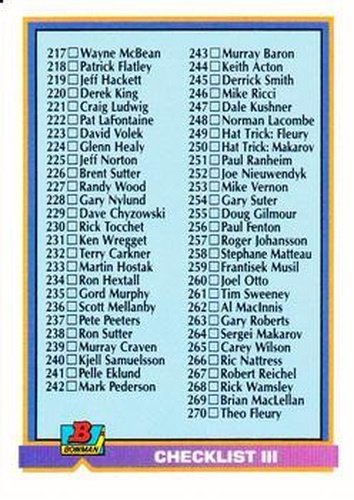 #428 Checklist III: 217-324 - 1991-92 Bowman Hockey