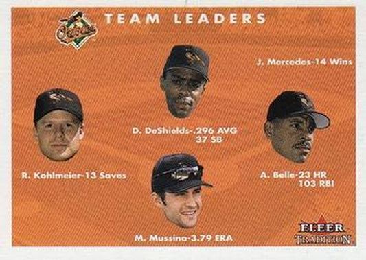 #439 Delino DeShields / Albert Belle / Mike Mussina / Ryan Kohlmeier - Baltimore Orioles - 2001 Fleer Tradition Baseball
