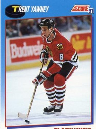 #439 Trent Yawney - Chicago Blackhawks - 1991-92 Score Canadian Bilingual Hockey