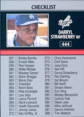 #444 Darryl Strawberry - Los Angeles Dodgers - 1991 Leaf Baseball