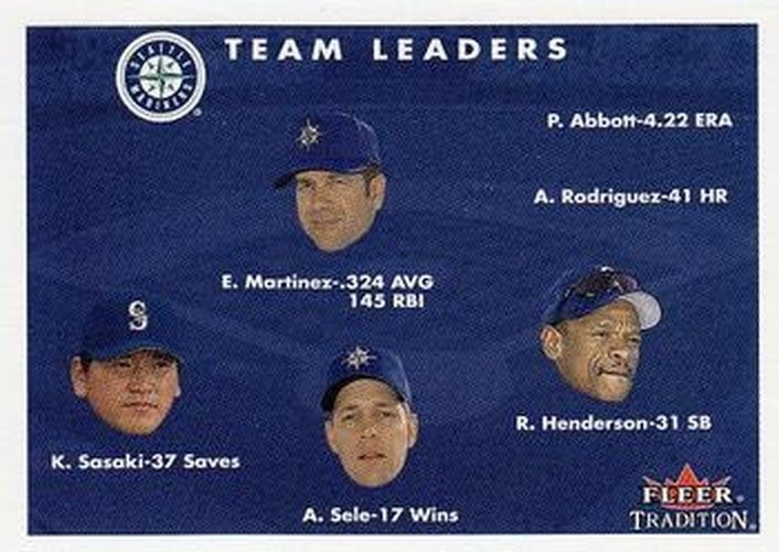 #447 Edgar Martinez / Rickey Henderson / Aaron Sele / Kazuhiro Sasaki - Seattle Mariners - 2001 Fleer Tradition Baseball