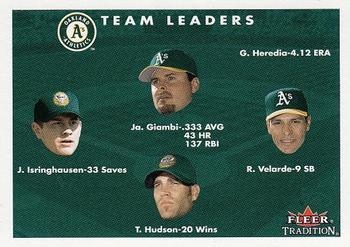 #448 Jason Giambi / Randy Velarde / Tim Hudson / Jason Isringhausen - Oakland Athletics - 2001 Fleer Tradition Baseball