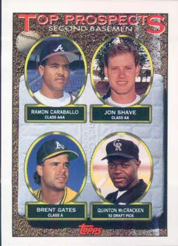 #451 Ramon Caraballo / Jon Shave / Brent Gates / Quinton McCracken - Colorado Rockies / Atlanta Braves / Texas Rangers / Oakland Athletics - 1993 Topps Baseball