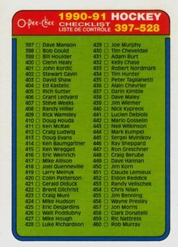 #462 Checklist 397-528 - 1990-91 O-Pee-Chee Hockey