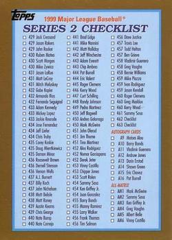 #463 Series 2 Checklist: 429-463 and Inserts - - 1999 Topps Baseball