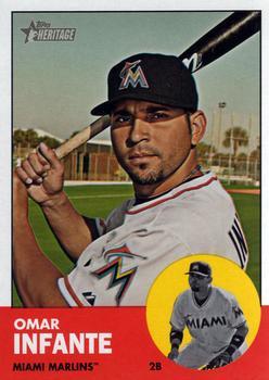 #464 Omar Infante - Miami Marlins - 2012 Topps Heritage Baseball