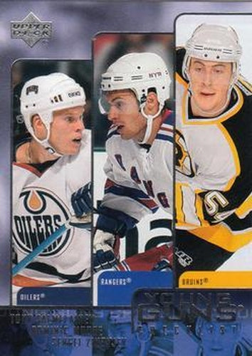 #475 Young Guns Checklist Tony Salmelainen / Dominic Moore / Sergei Zinovjev - Edmonton Oilers / New York Rangers / Boston Bruins - 2003-04 Upper Deck Hockey