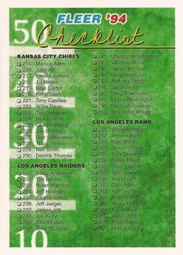 #477 Checklist: 215-317 - 1994 Fleer Football