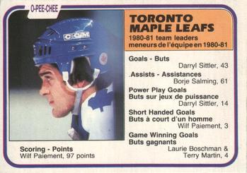 #326 Wilf Paiement - Toronto Maple Leafs - 1981-82 O-Pee-Chee Hockey