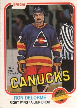 #82 Ron Delorme - Vancouver Canucks - 1981-82 O-Pee-Chee Hockey