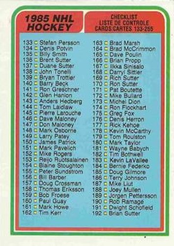#395 Checklist: 133-264 - 1984-85 O-Pee-Chee Hockey