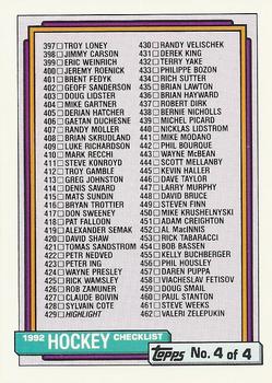 #528 Checklist: 397-528 - 1992-93 Topps Hockey