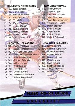 #249 Checklist: 89-172 - Minnesota North Stars / Montreal Canadiens / New Jersey Devils / New York Islanders / New York Rangers / Ottawa Senators / Philadelphia Flyers / Pittsburgh Penguins - 1992-93 Ultra Hockey