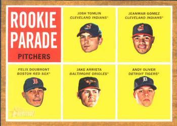 #493 Josh Tomlin / Jeanmar Gomez / Felix Doubront / Jake Arrieta / Andy Oliver - Cleveland Indians / Boston Red Sox / Baltimore Orioles / Detroit Tigers - 2011 Topps Heritage Baseball