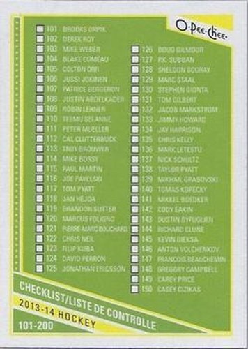 #497 Checklist: 101-200 - 2013-14 O-Pee-Chee Hockey