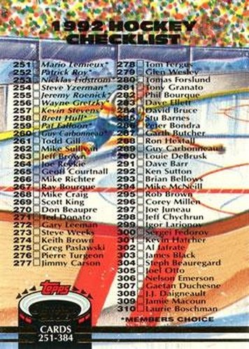 #499 Checklist: 251-384 - 1992-93 Stadium Club Hockey