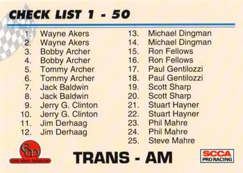 #49 Checklist 1-50 CL - 1992 Erin Maxx Trans-Am Racing