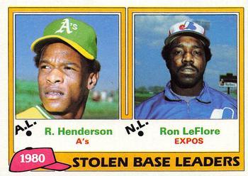 #4 1980 Stolen Base Leaders Rickey Henderson / Ron LeFlore - Oakland Athletics / Montreal Expos - 1981 Topps Baseball